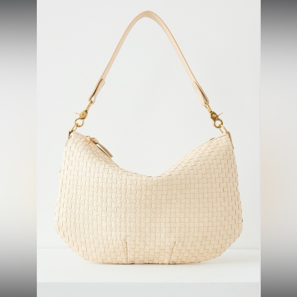 Clare V moyen messenger crossbody bag cream woven